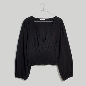 Madewell Lightspun Julianne Smocked-Waist Top sz XXS in Black